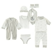 Baby Clothing Set 8pcs Baby Boy Girl Boy Tops+Hat+Pants +Bib+Sock Shose+Romper Outfits Set to 0-3 Months Layette Gift Set Shower Gift Set (A06-Grey)